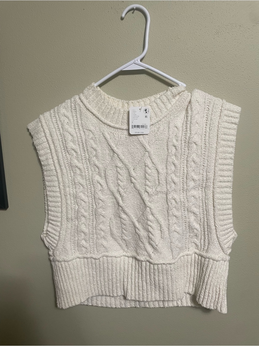 Free People Cream Cable Knit Sleeveless Sweater Vest